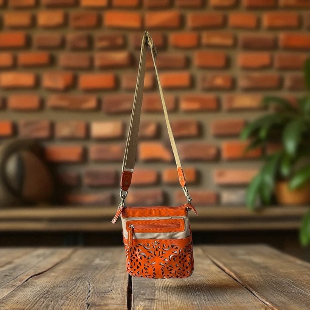 Sondra Roberts Orange Crossbody Bag with Textured Finish